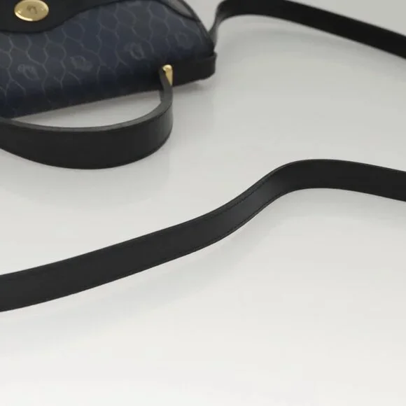 Christian Dior Honeycomb Canvas Hand Bag PVC Leather 2way Gold Navy Auth BA1515